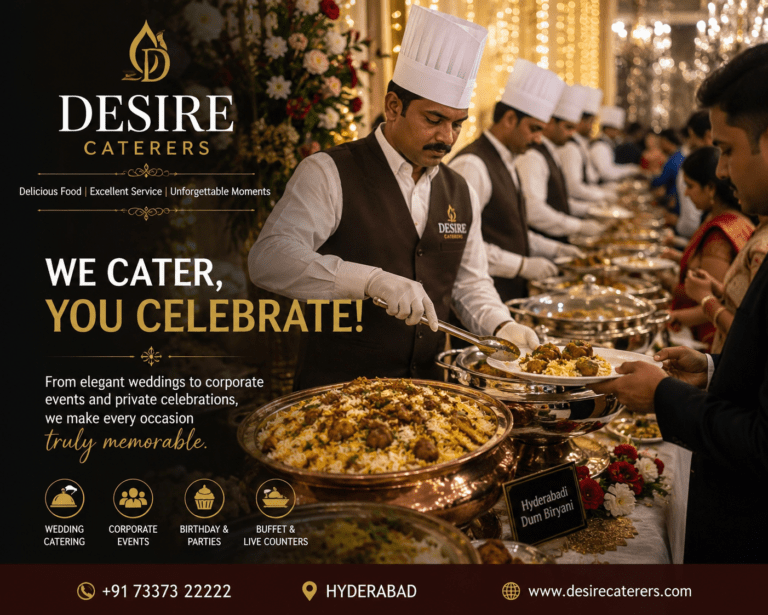 Desire Caterers professional staff serving guests at catering event in Hyderabad